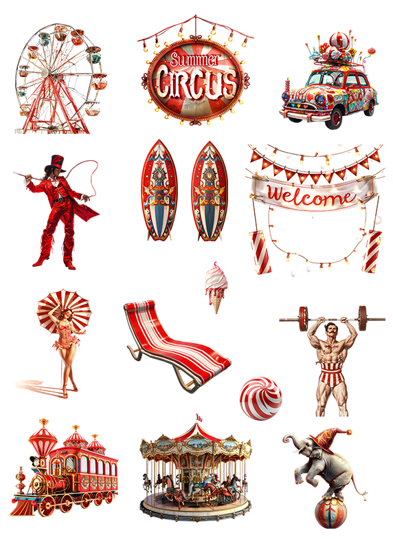 8 A5 size sheets Circus pre-cut PET sticker set (A25100401-1)