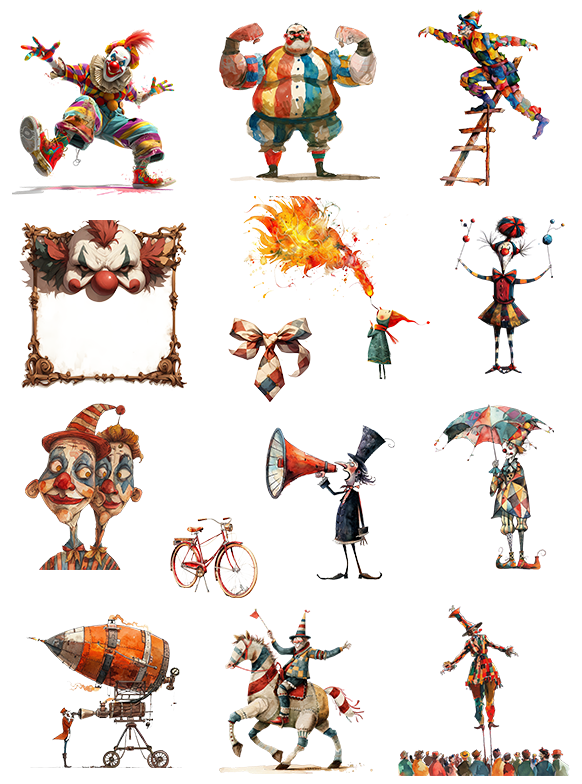 8 A5 size sheets Circus pre-cut PET sticker set (A25100401-1)