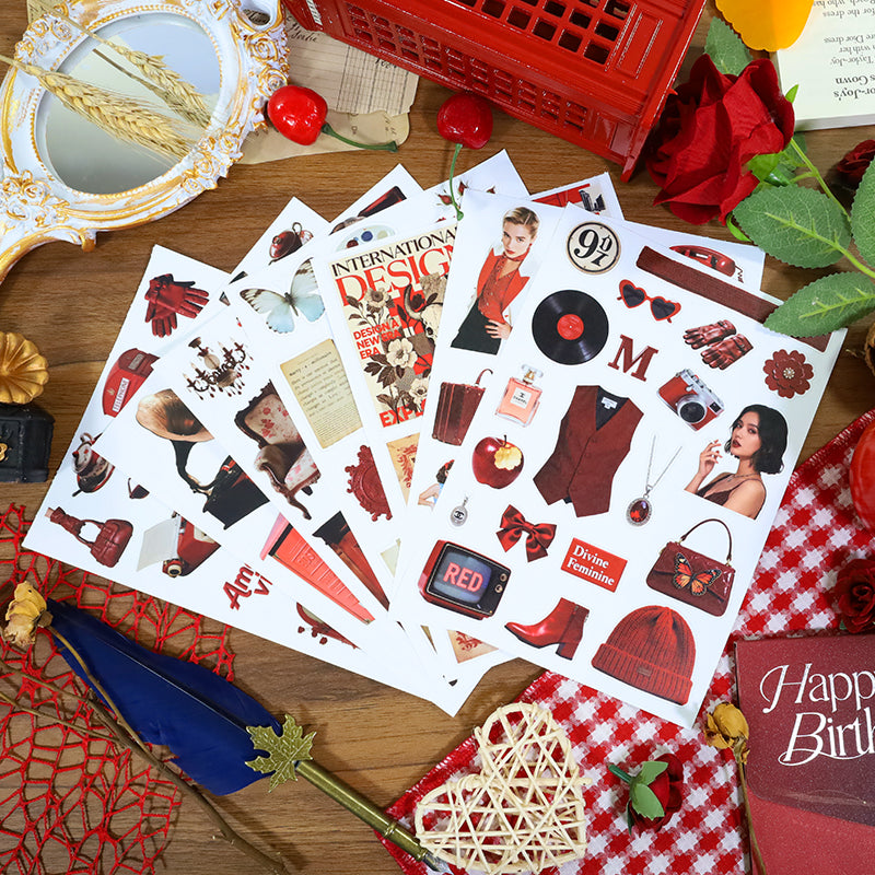 20sheets red retro sticker book (TZB25103104)