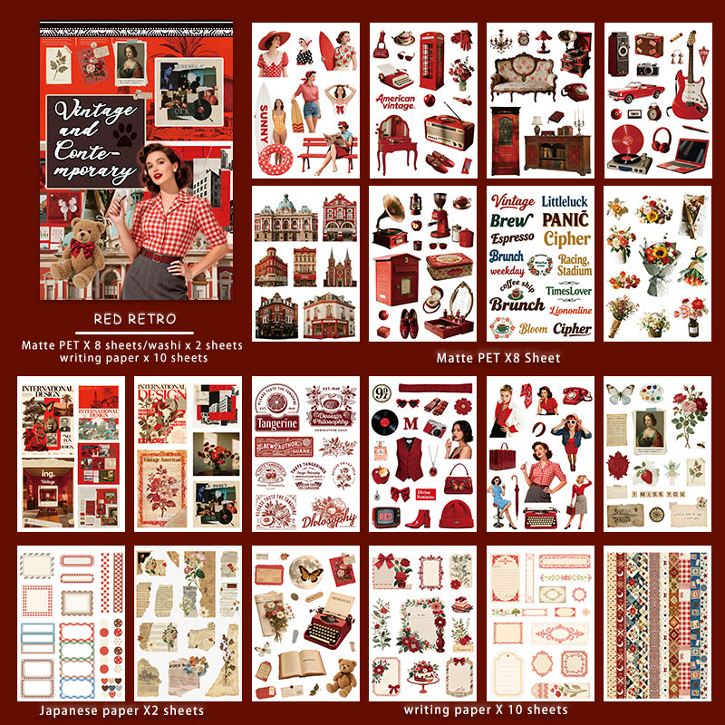 20sheets red retro sticker book (TZB25103104)
