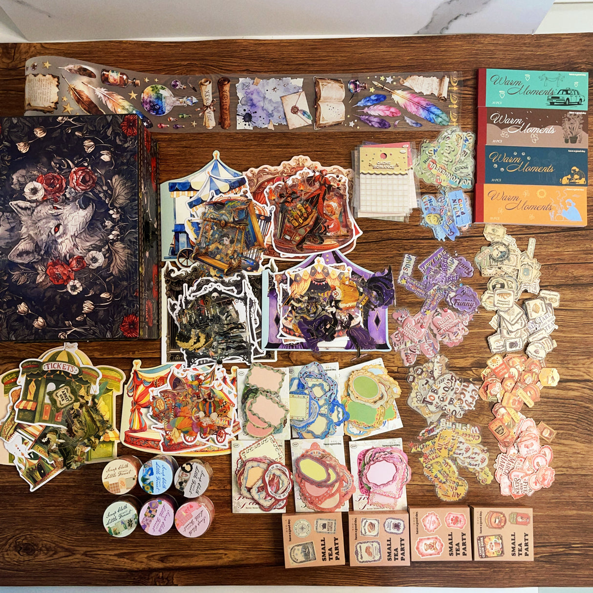 650+pcs journaling bundle with wolf wooden-box(A260514)