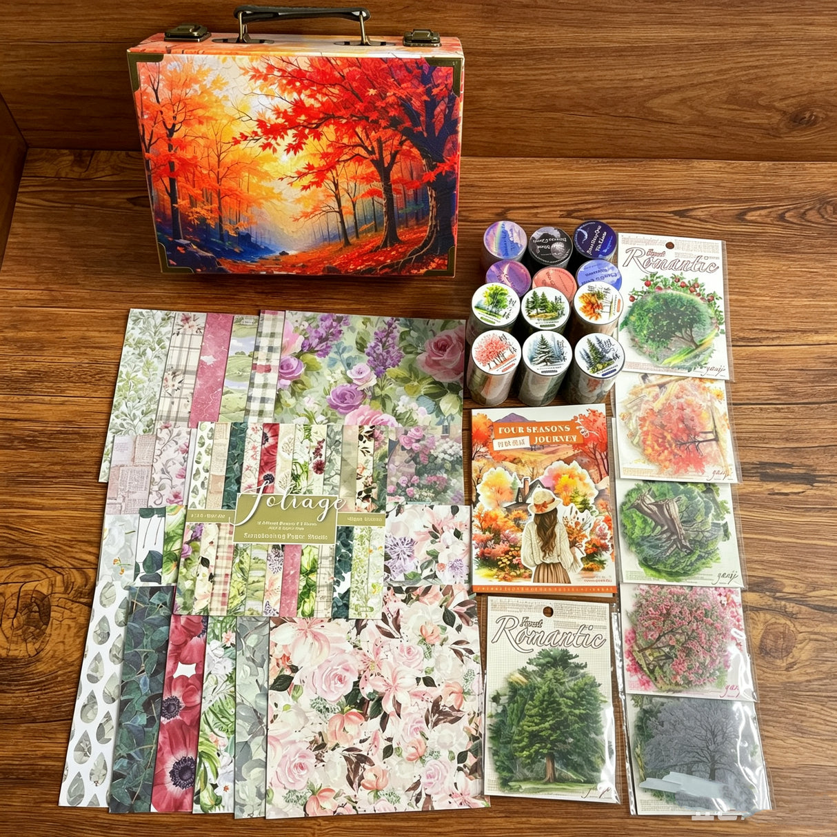 Tree/forest journaling bundle with tree wooden suitcase(A260608)
