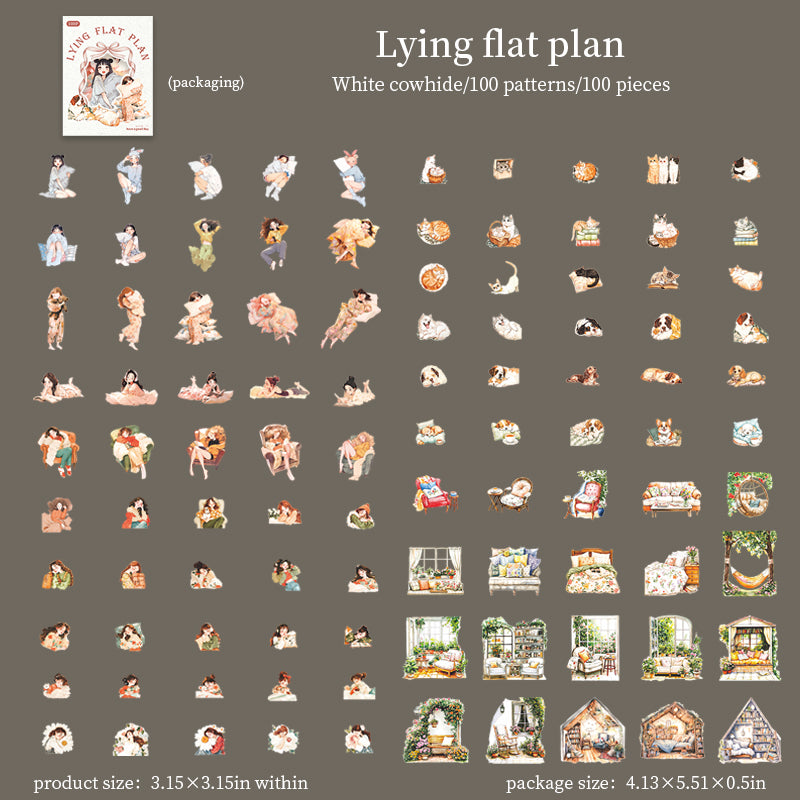 100pcs lying lifestyle sticker pack (S25082710)