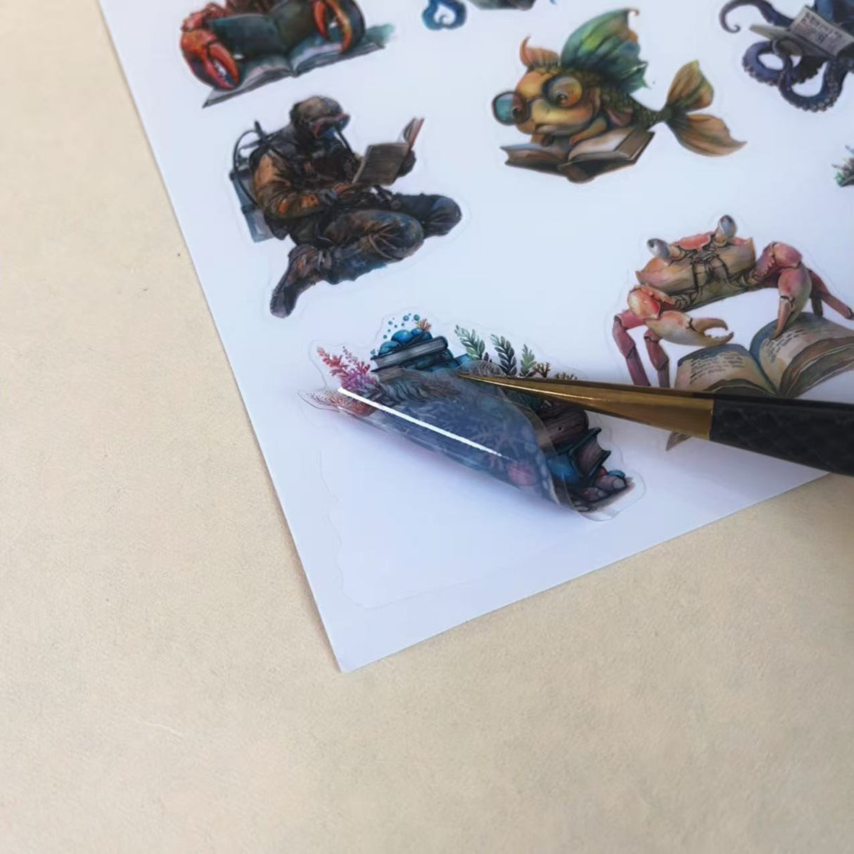 1 sheet sea animal reading A5 PET-pre cut sticker (S25101501)