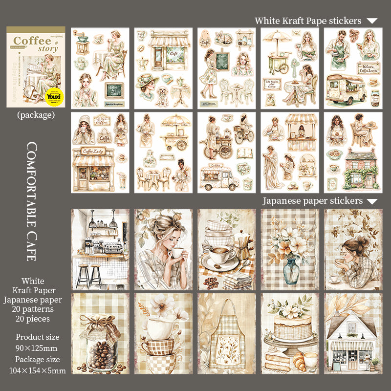20sheets coffee paper+washi sticker book (TZB25071502)
