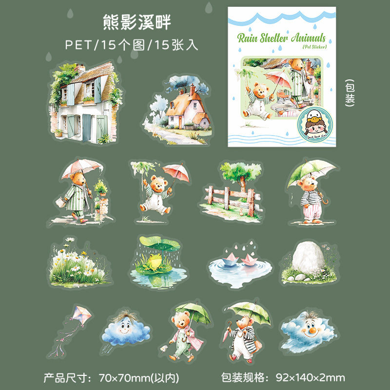 15pcs rain shelter animals sticker pack (S25070201)