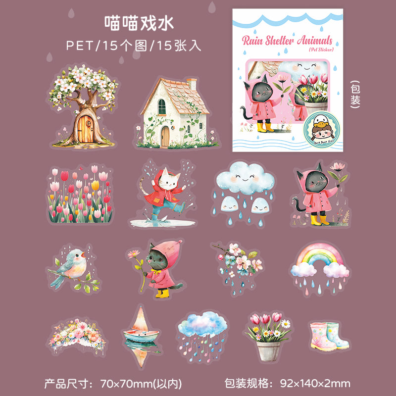 15pcs rain shelter animals sticker pack (S25070201)