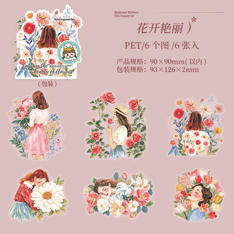 6pcs embrace flowers beauty sticker pack (S25070202)