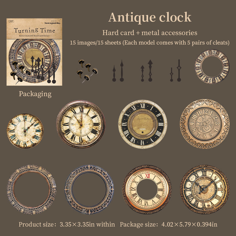 15pcs vintage clock sticker pack (S25112601)