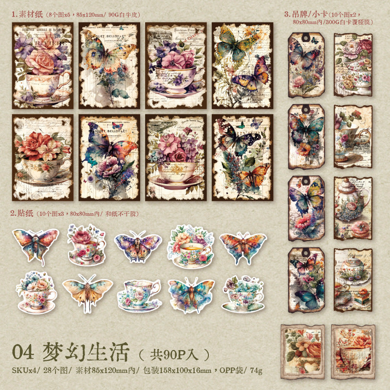 90pcs vintage sticker+paper pack(P26041601)