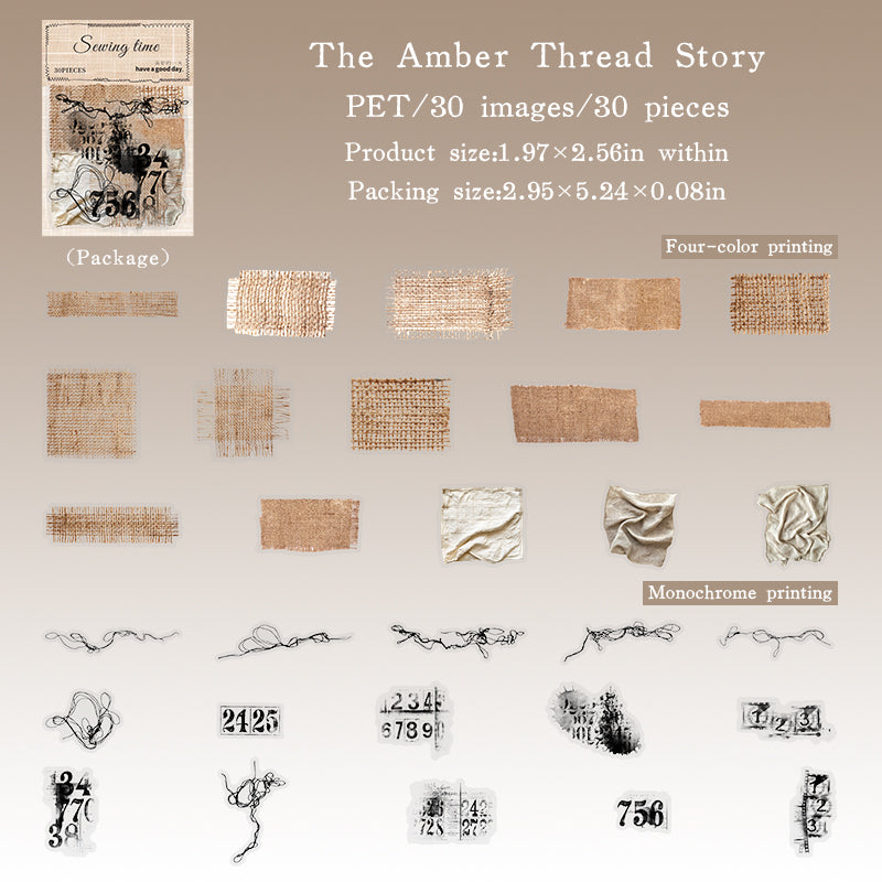 30pcs vintage sewing PET-sticker pack (S25102110)