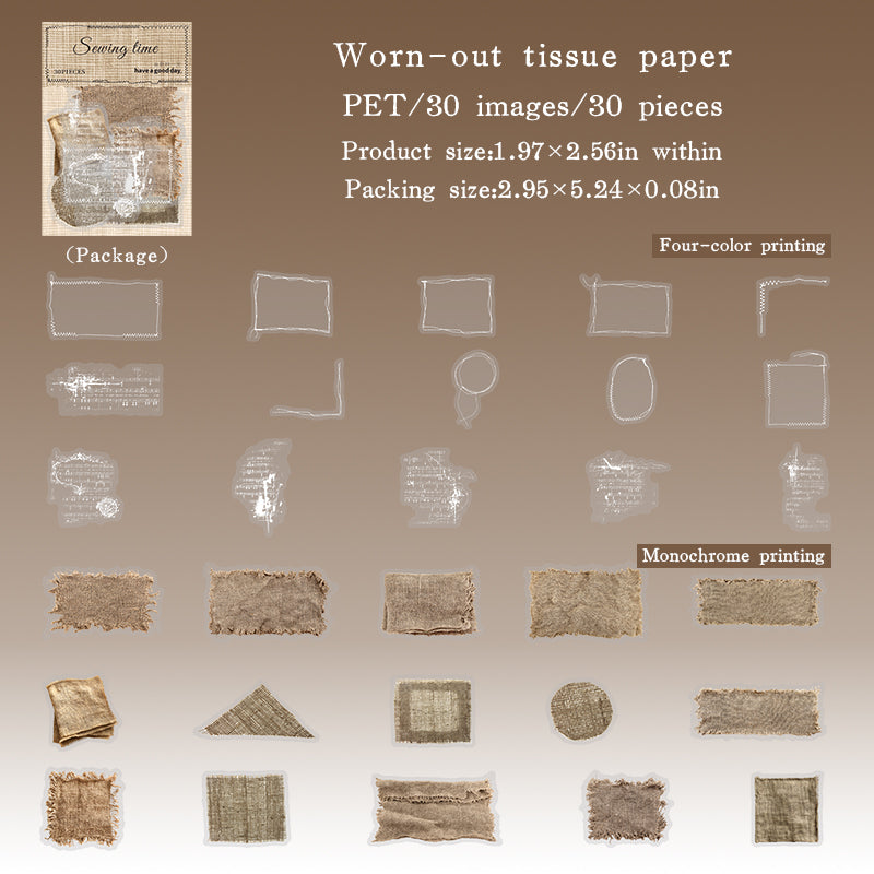 30pcs vintage sewing PET-sticker pack (S25102110)