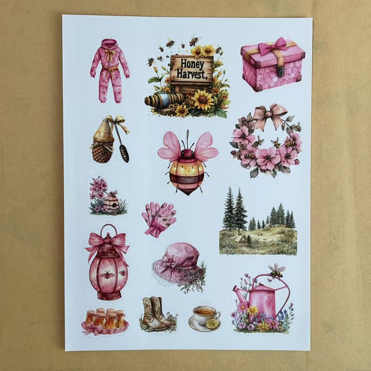 1 sheet bee pink A5 PET pre-cut sticker (S25112406)