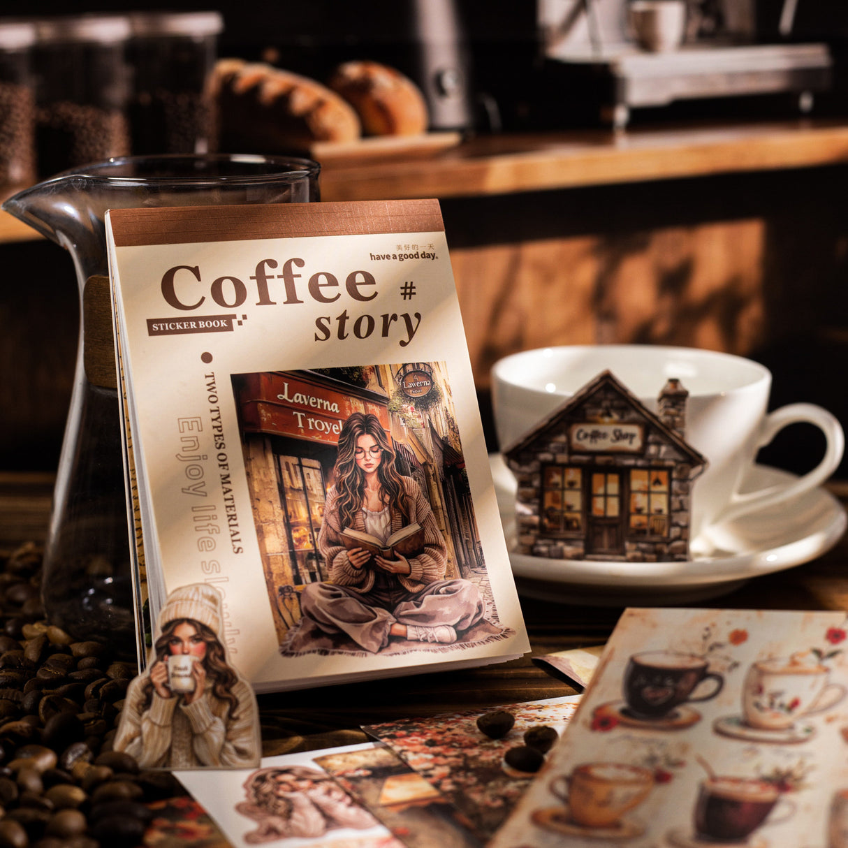 20sheets coffee paper+washi sticker book (TZB25071502)