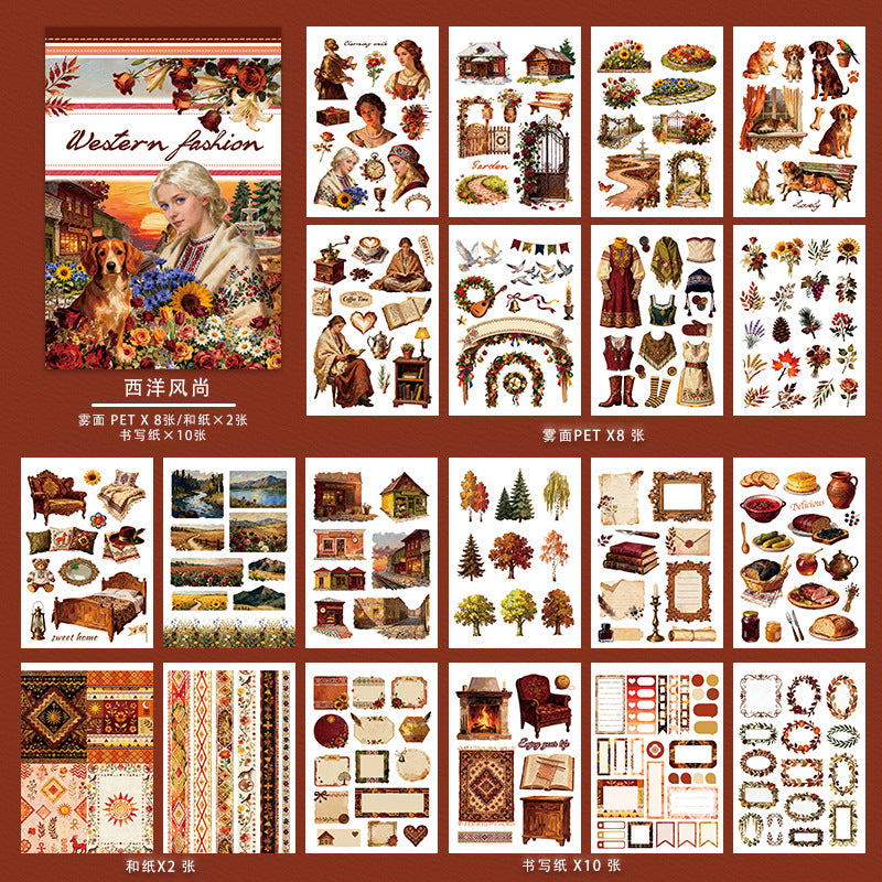 A5 size vintage western fashion 20pages  animal sticker book(TZB26050708)