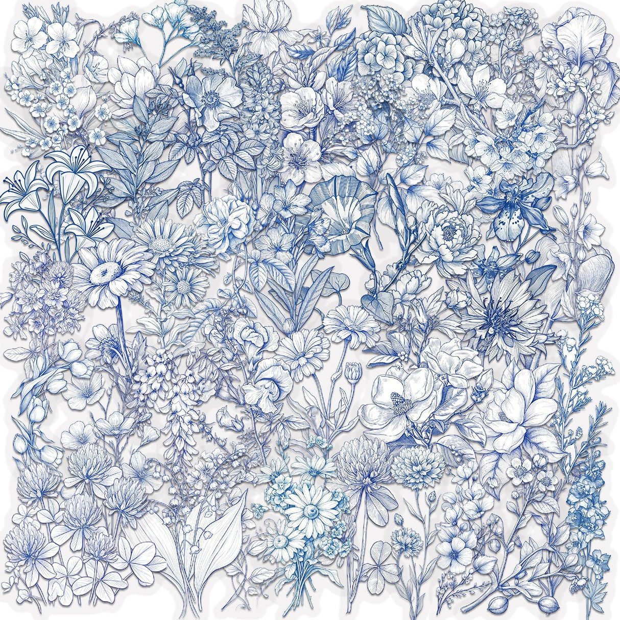 50pcs blue white flower sticker pack(S26062704)