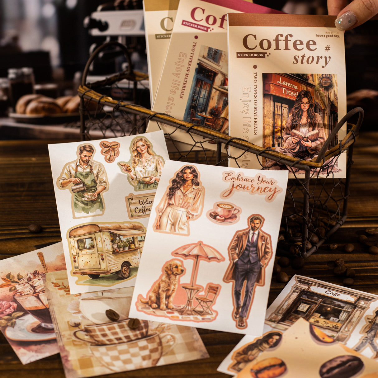 20sheets coffee paper+washi sticker book (TZB25071502)