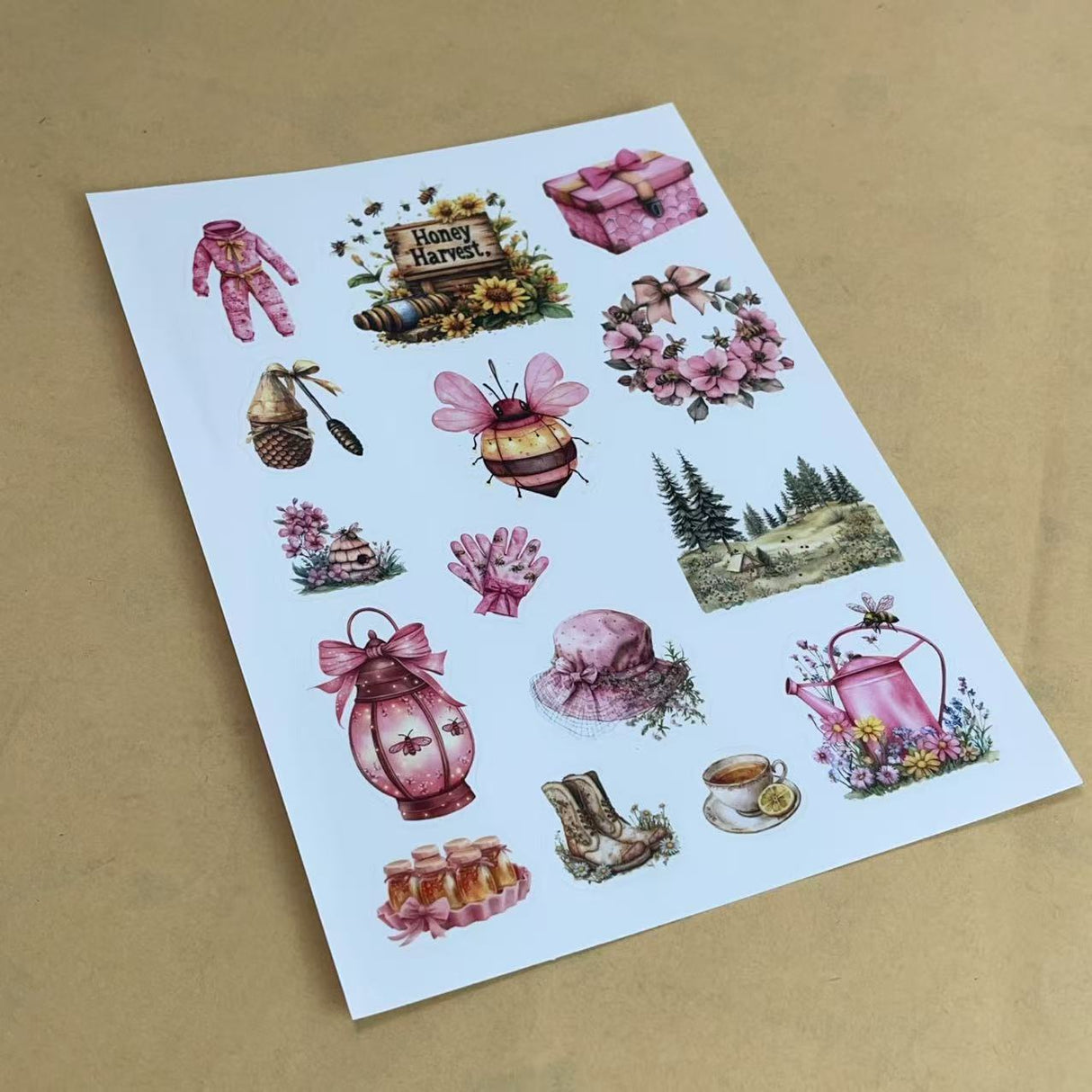 1 sheet bee pink A5 PET pre-cut sticker (S25112406)