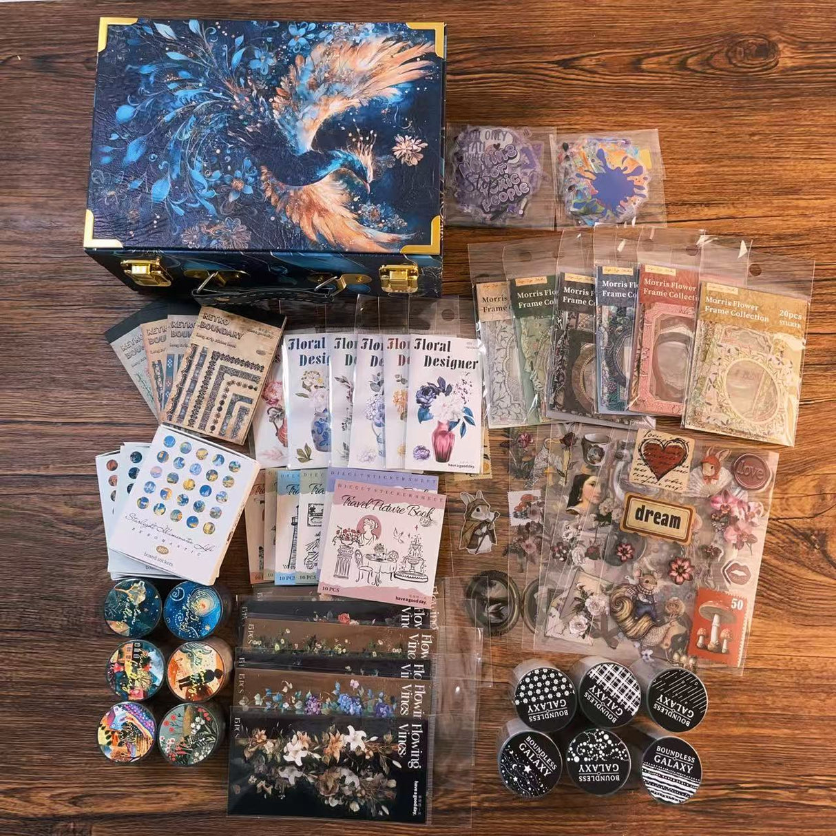 1000pcs floral travel bundle with wooden phoenix box(A260415)