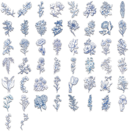 50pcs blue white flower sticker pack(S26062704)