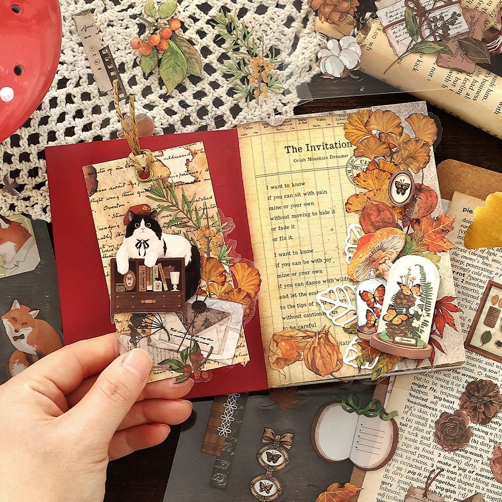 20 pages vintage botanical pre-cut PET sticker book(TZB26061701)