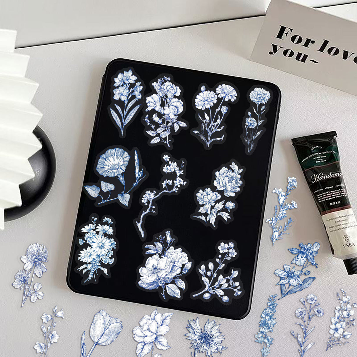 50pcs blue white flower sticker pack(S26062704)