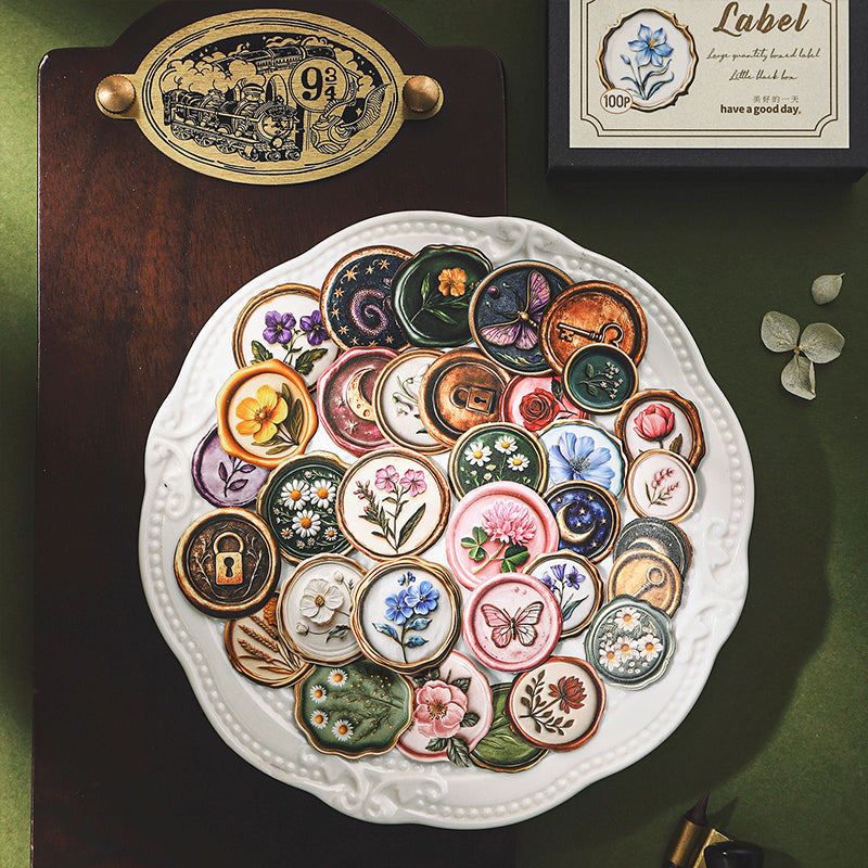 100pcs vintage label sticker pack (S25102107)
