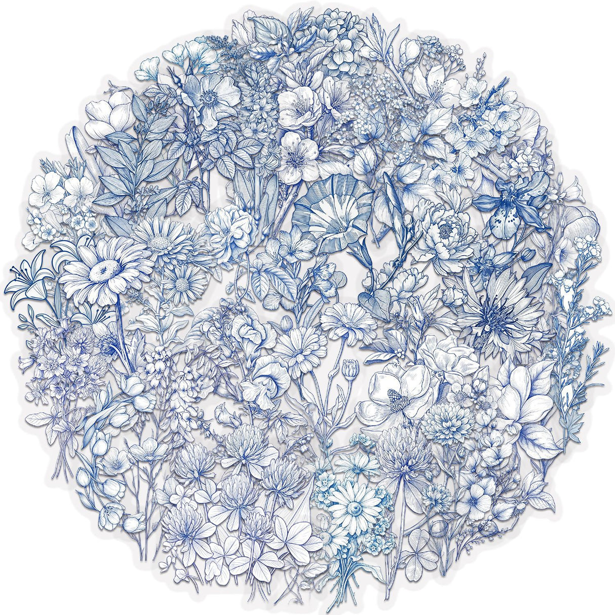 50pcs blue white flower sticker pack(S26062704)