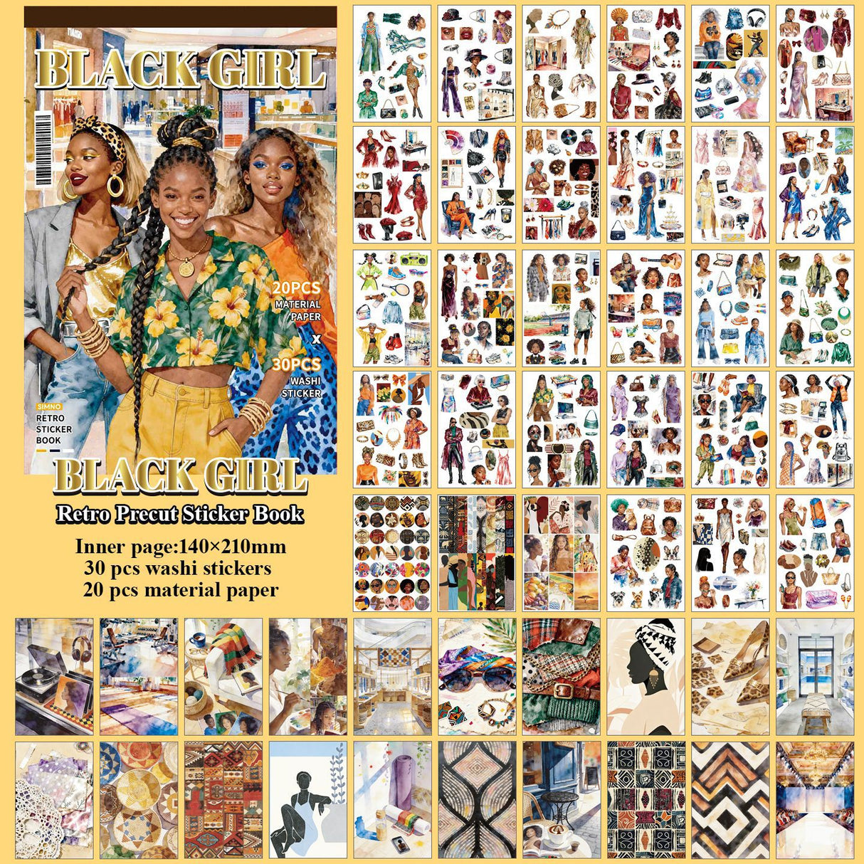 A5 size black girl sticker book(TZB26061011)