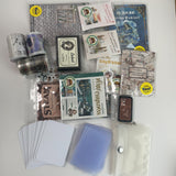 1LB (18 Stuff)Surprise vintage Journaling scrapbooking Supplies Box with 20pcs White ATC Cards 20 Clear ATC Cards 1 Card Holder Sticker Book PET Tape Washi Tape