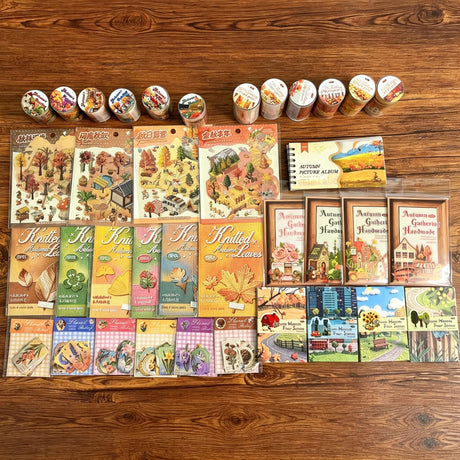 800+pcs Autumn journaling bundle with wooden suitcase(A260702)