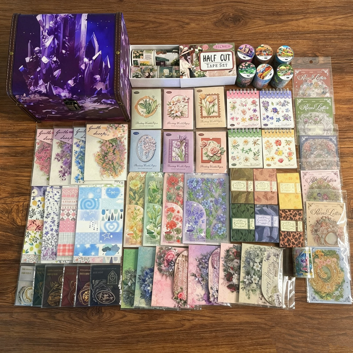 57items Floral journaling supplies bundle with XL crystal box(A260723)