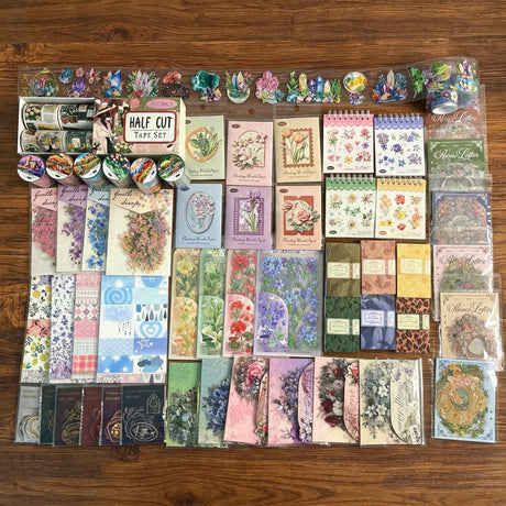 57items Floral journaling supplies bundle with XL crystal box(A260723)