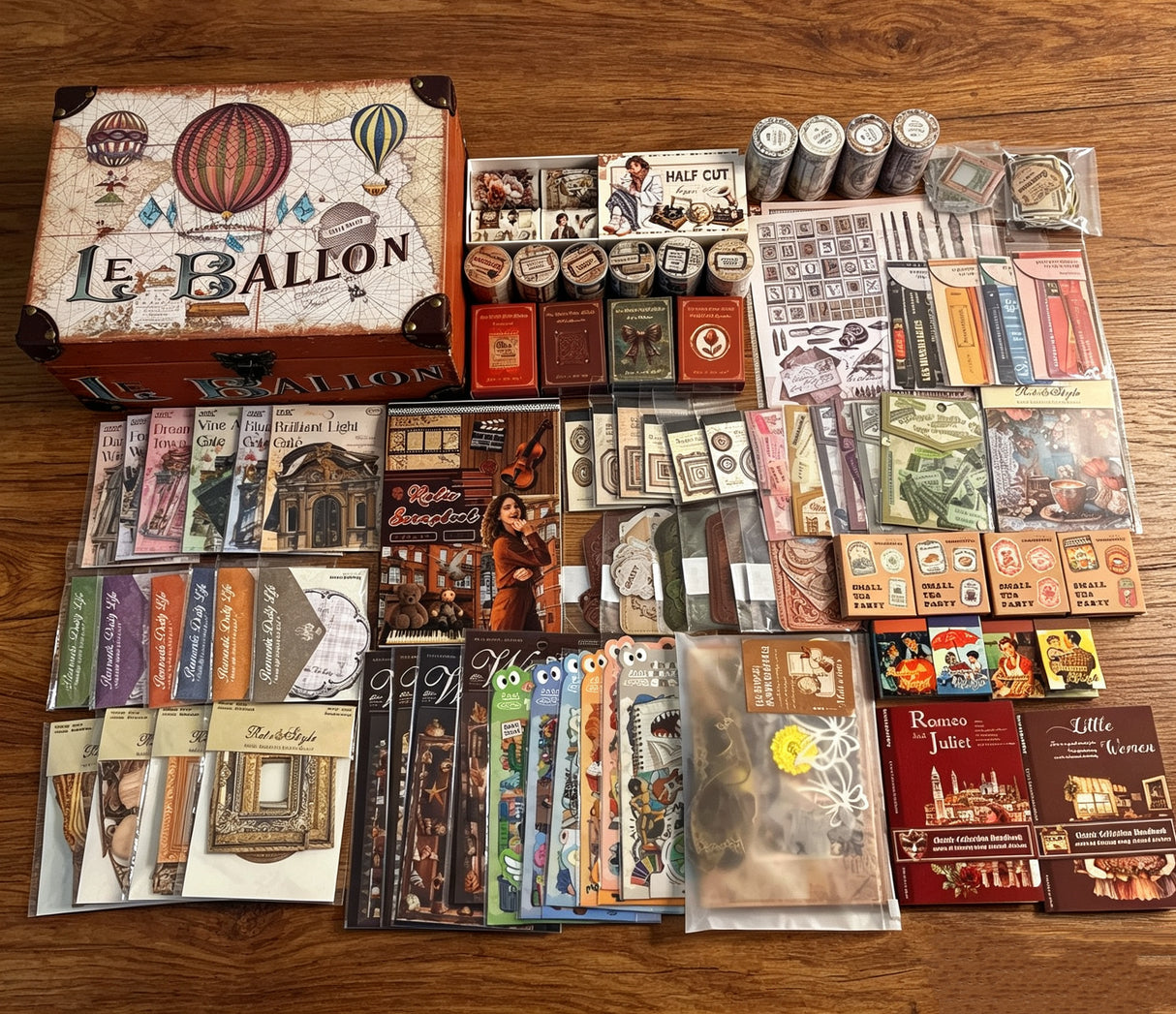 Unique vintage journaling supplies bundle with XXL balllon box(A260729)